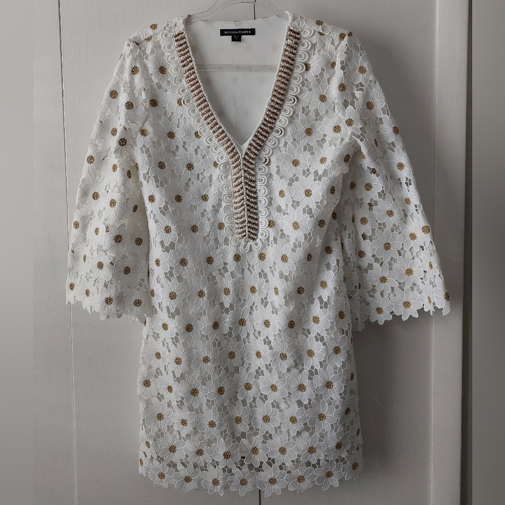 Boston Proper White and Gold Tunic Dress